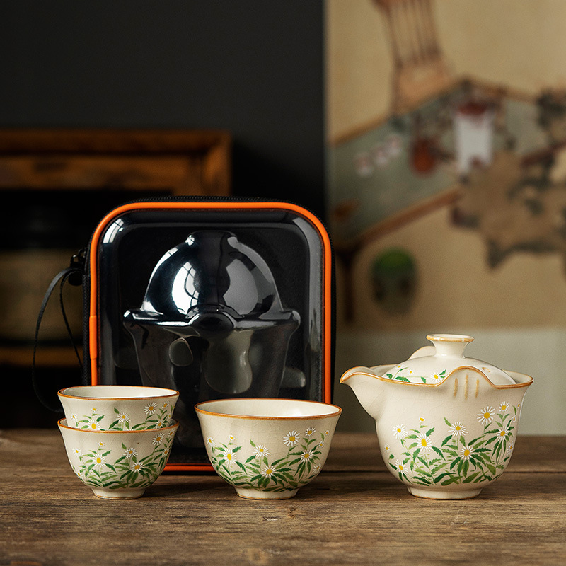 Bộ trà du lịch Ruyao, cốc khách nhanh gia dụng, thiết bị uống trà cắm trại ngoài trời di động, túi đựng đồ xách tay