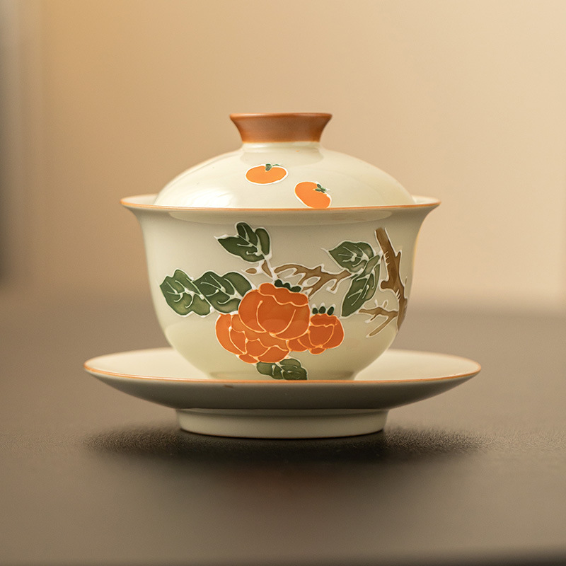 Vẽ tay hồng hồng Ruyi Linglong bát có nắp Bộ trà đơn cao cấp Bát trà gốm sứ Sancai không nóng bát pha trà Kung Fu