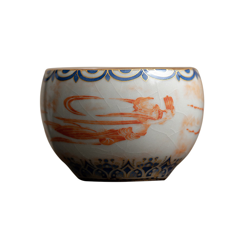 Cốc tròn nhỏ Đôn Hoàng, cốc chủ nhân lò nung Song Ru giả gia dụng, cốc trà gốm sứ, bộ trà Kung Fu, cốc đơn, cốc trà