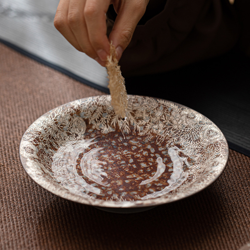 Ấm đất đá cũ Hoa mạ bạc khay pha khô gốm thô khay đựng trà nhỏ Khay đựng ấm Khay đựng trà khay đựng trà khay đựng trà khay đựng trà