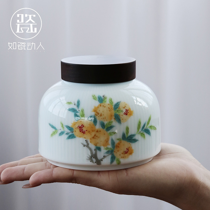 Hũ đựng trà hũ đựng trà gốm sứ gia dụng hũ kín chống ẩm hũ sứ trắng vừa hũ đựng trà hũ rỗng