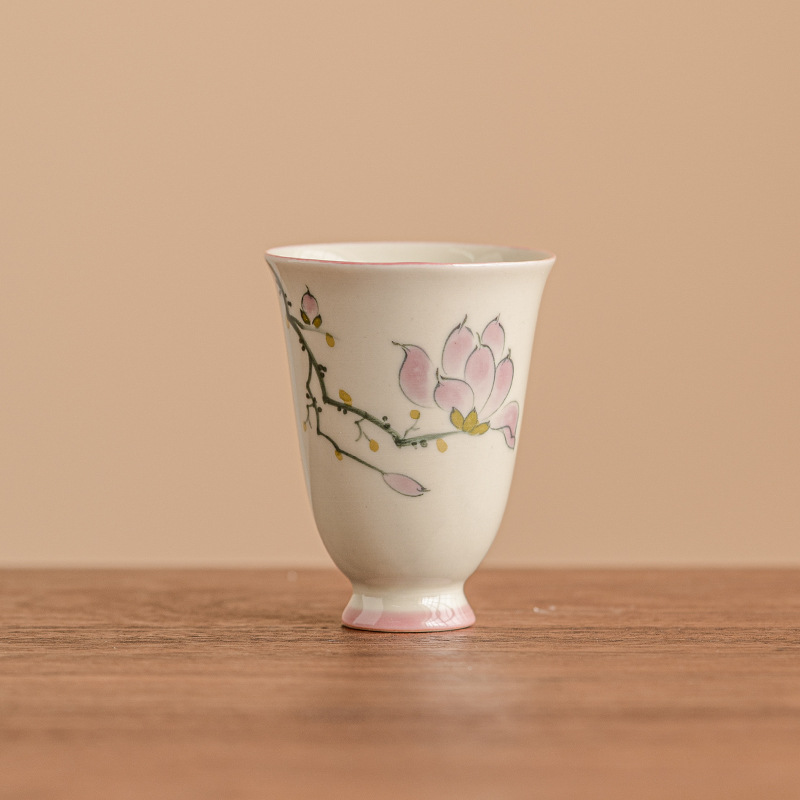 Cốc Trà Hoa Mộc Lan vẽ tay cốc trà cốc chủ nhân cá nhân cốc đơn gốm sứ cao cấp cốc trà đơn