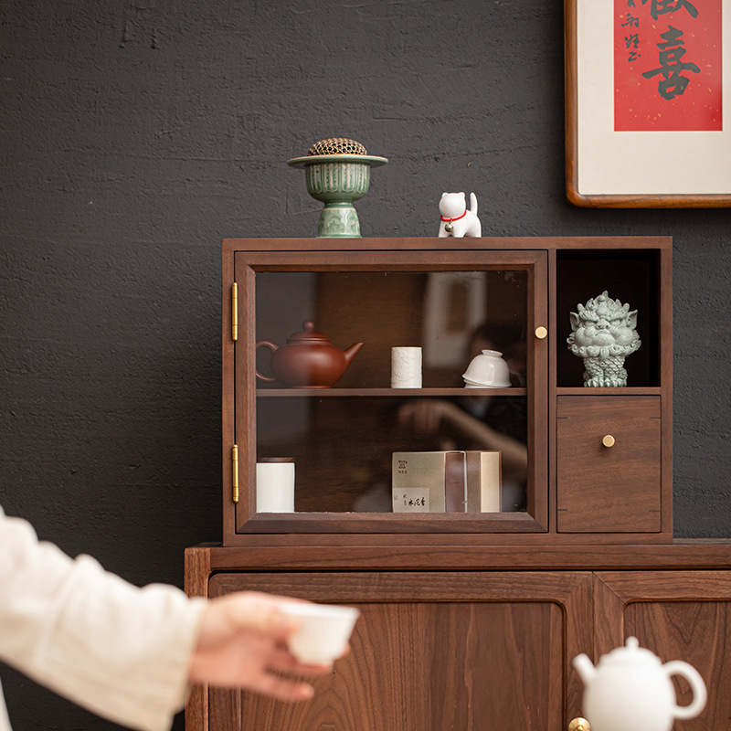 Tủ đựng đồ bằng gỗ nguyên khối kiểu Mỹ, tủ đựng trà Thời Trung Cổ, tủ đựng đồ đơn giản hiện đại, nội thất nhà hàng Gỗ Óc Chó Đen