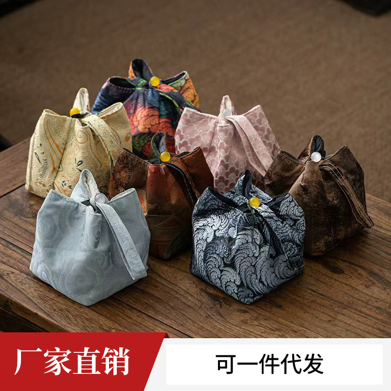Túi đựng cốc thổ cẩm thủ công túi đựng cốc chủ đơn chống rơi dày túi đựng đồ xách tay kiểu Nhật túi đựng cốc trà túi du lịch