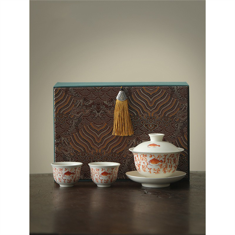 Phòng trà Soda tráng men thơ có nắp bát làm bằng gốm thủ công bát có nắp ba tài cốc trà ấm trà bát pha trà gia dụng quà lưu niệm