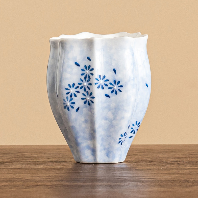 Cốc trà màu xanh lam cốc chủ nhân cốc hoa cúc vẽ tay bộ trà gốm sứ sáng tạo cốc trà Kung Fu dung lượng lớn