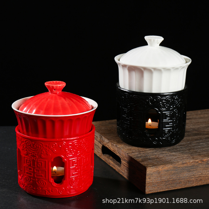 Phong cách Trung Quốc mới lớn màu đỏ sơn mài gốm nến bếp cách nhiệt câu lạc bộ sáng tạo nồi khô đĩa rau nổi bộ đồ ăn cổ điển