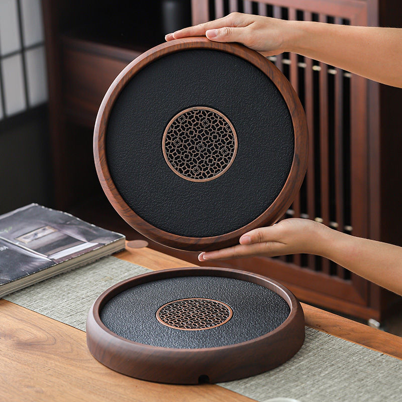 Khay trà gia dụng kiểu mới kiểu Trung Quốc khay pha khô bằng đá phiến khay trà gỗ nguyên khối khay trà bộ trà kungfu thoát nước