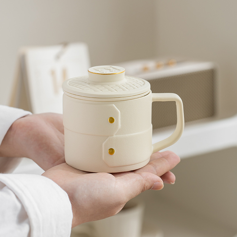 Cốc cà phê trà gốm sứ màu be đang phát triển mạnh cốc gia dụng có nắp cốc tách nước trà cốc cà phê văn phòng