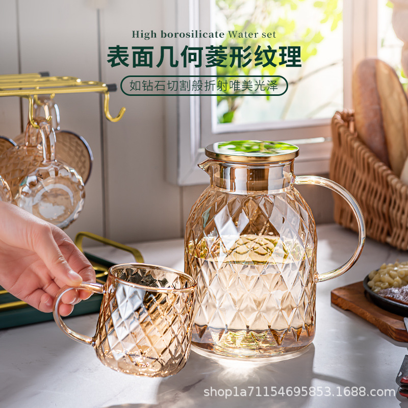 Ấm đun nước lạnh chịu nhiệt độ cao, Ấm đun nước lạnh dung tích lớn thủy tinh, cốc nước lạnh, Trà trái cây, bình đựng nước