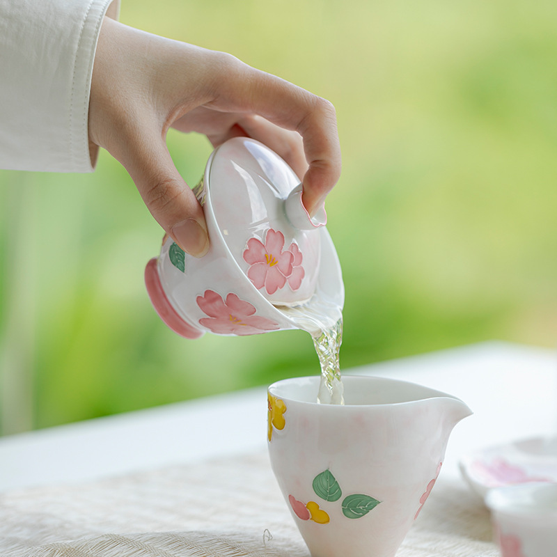 Cốc pha trà bát nắp vẽ tay Arita kiểu mới dụng cụ pha trà gia dụng gốm sứ đơn dụng cụ pha trà Kung Fu Nhật Bản bát trà gia dụng