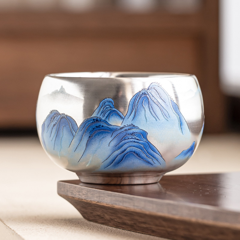 999 mạ bạc cao cấp chủ nhân cốc ngàn dặm giang sơn thiền chén gốm sứ trà chén trà chén trà chén đặc biệt uống trà