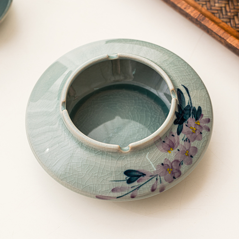 Gạt tàn đá hoa tròn phẳng trang trí sáng tạo cao cấp Gạt tàn gốm sứ sang trọng nhẹ văn phòng gia dụng