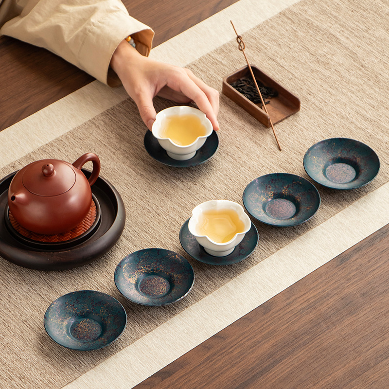 Bán buôn lót ly thủ công cổ điển lót ly trà sơn mài sắt cũ lót cách nhiệt cốc tròn đựng cốc phụ kiện bộ trà Kung Fu gia dụng