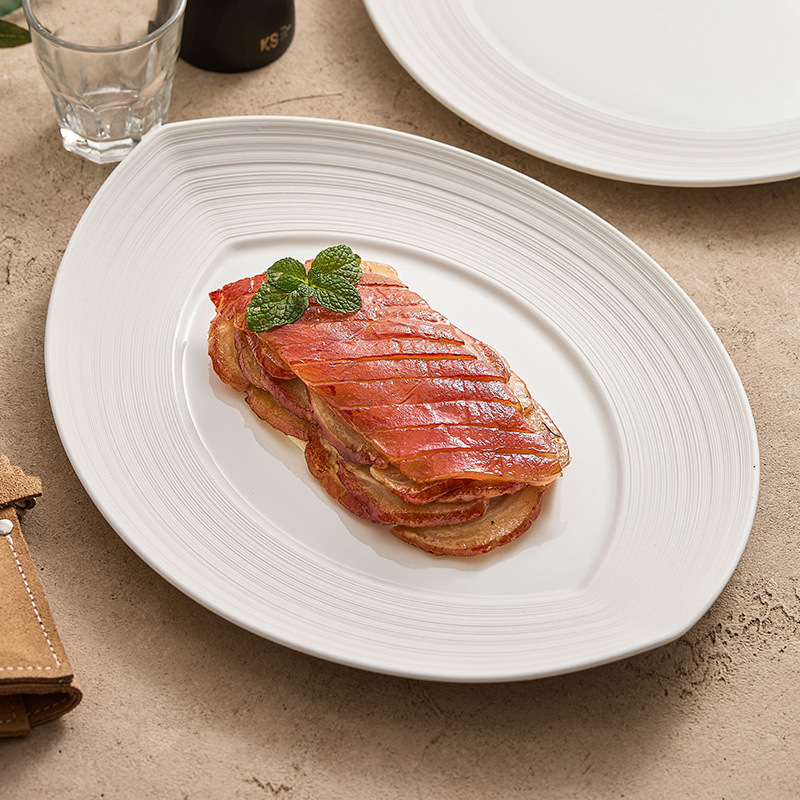 Đĩa ăn bít tết gốm sứ sọc, đĩa cá, đĩa gia dụng, đĩa hấp cá, bộ đồ ăn khách sạn cao cấp hai đầu, đĩa bày lớn