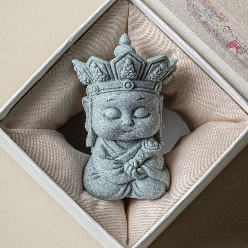 Đá sa thạch xanh kiểu Trung Quốc không nói nên lời Phật tốt lành Ruyi Zen trà thú cưng bể cá trang trí nhỏ trang trí chơi trà để bàn