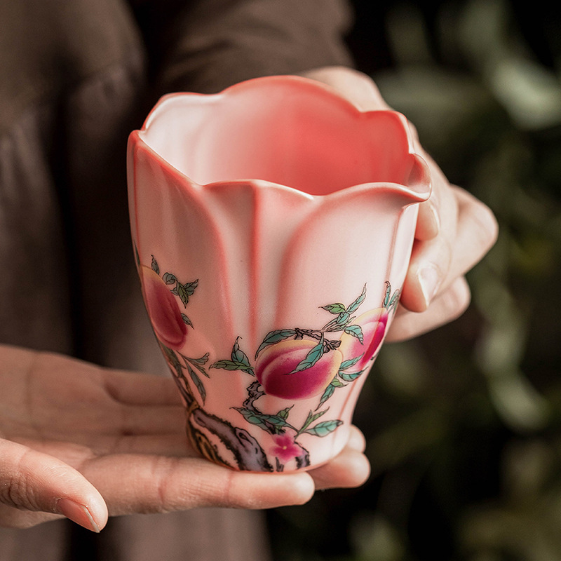 Cốc công bằng Hồng Ru Pastel Nine Taohuakou Bộ trà Kung Fu Bộ trà chống bỏng Bộ tách trà gốm sứ gia dụng