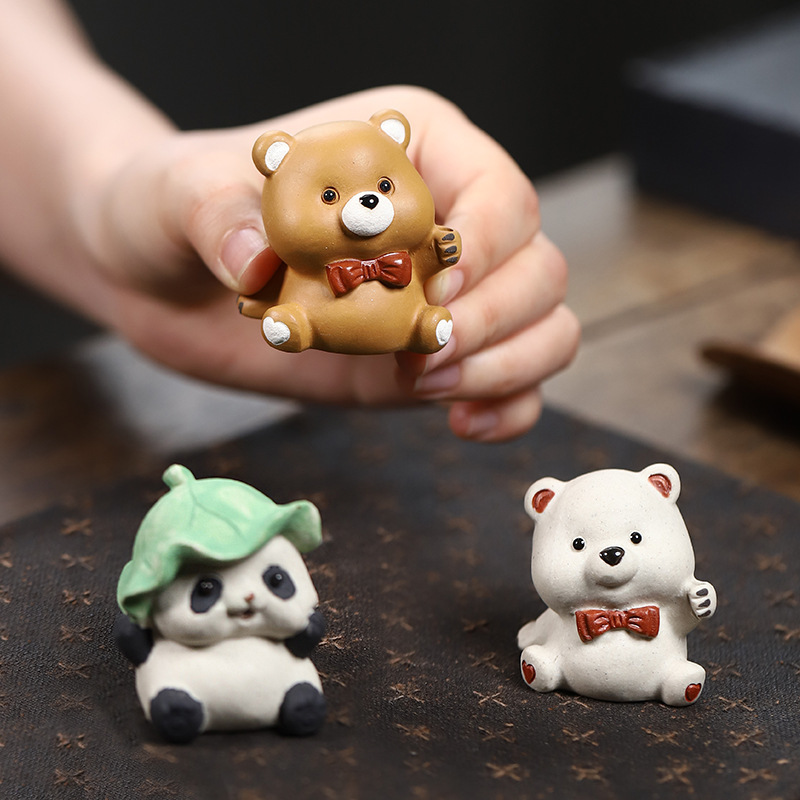 Đồ trang trí gấu trúc đỏ vật nuôi trà cát tím Yixing bộ trà chữa bệnh cắm hương cao cấp phụ kiện trà đạo trang trí có thể được nâng cao