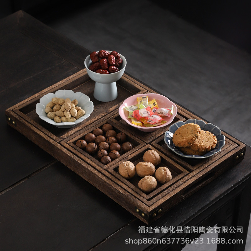 Khay gỗ kiểu Trung Quốc, khay đựng trà, khay đựng trà, khay đựng trà chiều, đồ ăn nhẹ, khay trái cây sấy khô