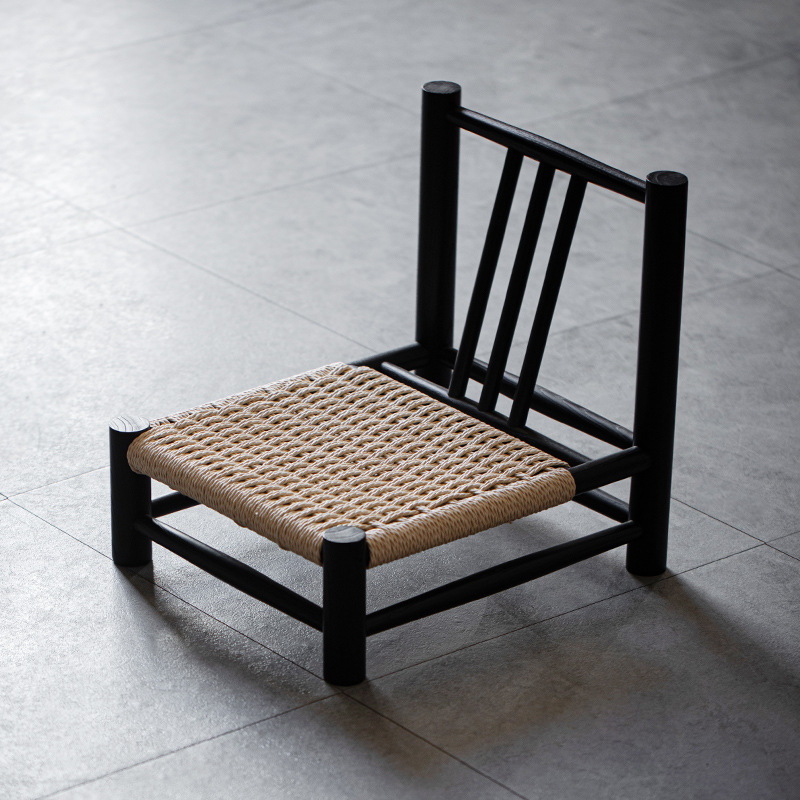 Ghế đẩu thấp bằng gỗ đặc, ghế tựa cửa sổ lồi Tatami, ghế tựa lưng, phong cách Nhật Bản, phong cách đơn giản phong cách Nhật Bản, ghế nhỏ bằng gỗ bện