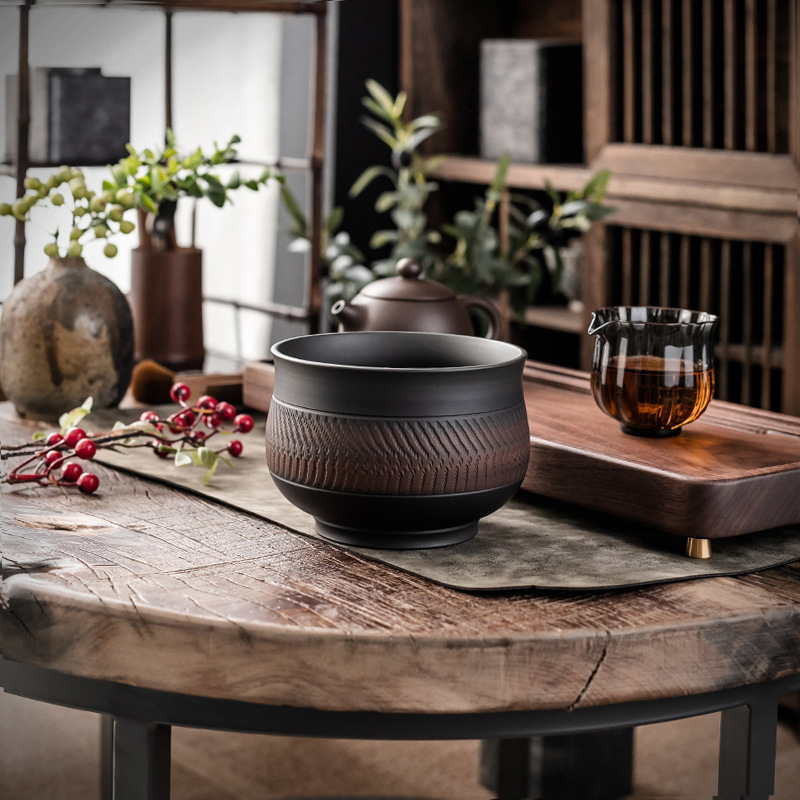 Bán buôn chậu rửa trà Gốm Tím, bình đựng bã trà gia dụng dung tích lớn cao cấp gốm đen kiểu Nhật