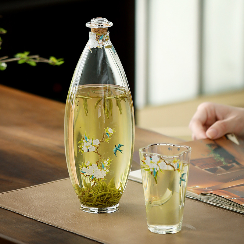Thủy tinh chịu nhiệt borosilicate cao trà xanh pha trà thơm trà lạnh chai pha lạnh chai rượu kín đa chức năng bàn rượu bình hoa