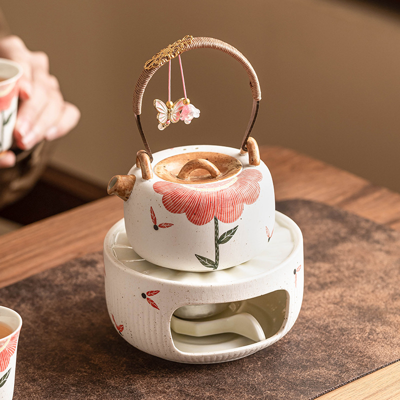 Quạt chạm khắc hoa hướng dương ấm trà ấm trà bếp trà gốm sứ ấm trà gia dụng ấm trà đế sưởi ấm bếp nến