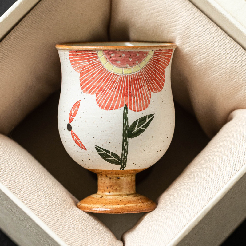 Cốc hoa hướng dương chạm khắc màu hồng, cốc trà gốm sứ, cốc chủ nhân gia đình, cốc trà chuyên dụng cá nhân cao cấp, cốc đơn