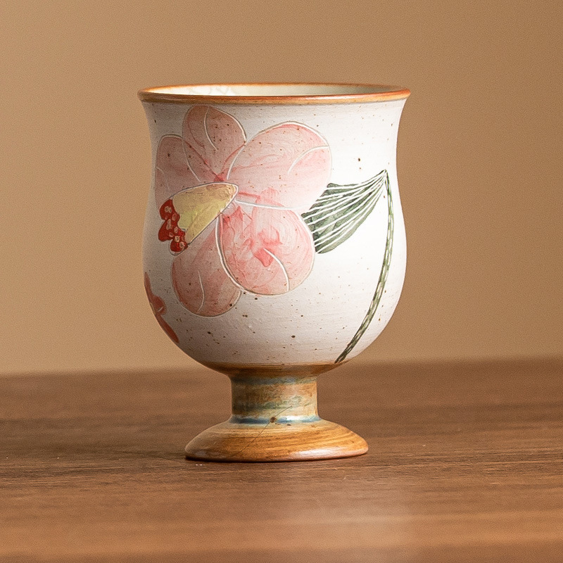 Cốc làm đẹp hoa chuông chạm khắc màu hồng cốc chủ nhân lớn dụng cụ trà gốm sứ gia dụng cốc trà Kung Fu cốc trà đơn