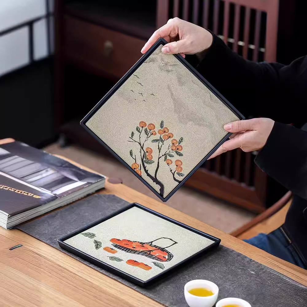 Bình hút gốm thô, khay đựng ấm trà gốm hình tròn, khay đựng nước, khay đựng trà, bàn pha trà nhanh khô nhỏ