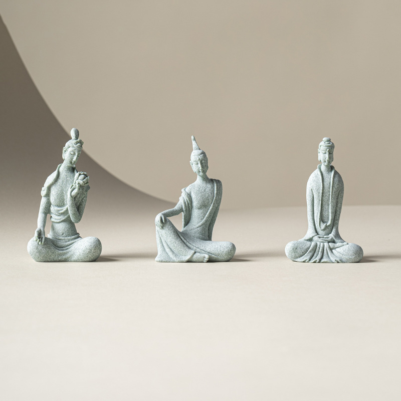 Đồ trang trí nhỏ bằng đá xanh và đá tự do thiền bồ tát bàn trà thiền trà thú cưng chậu cá cây cảnh trang trí điêu khắc đá vi cảnh