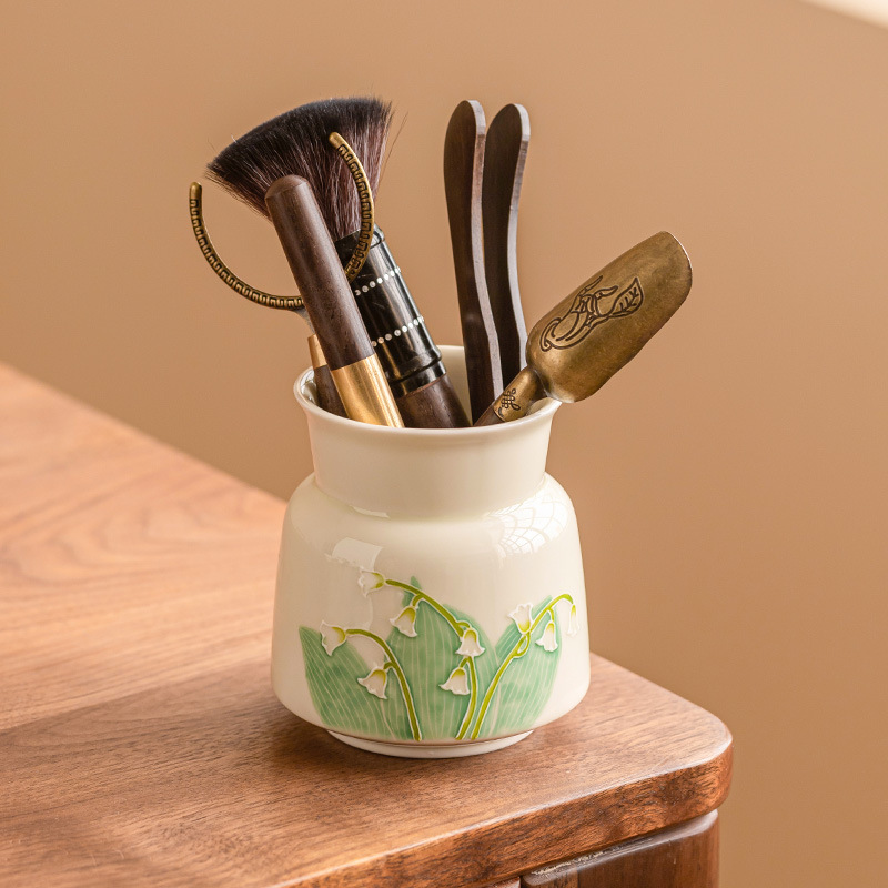 Vẽ tay hoa huệ ống trà đạo trà đạo sáu quý ông phụ kiện bộ trà kungfu kẹp trà thìa trà ống đựng bút dụng cụ cắm hoa