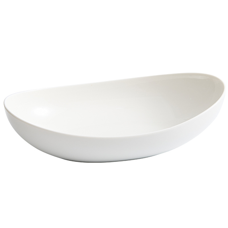 Đĩa cá hình bầu dục bát sứ trắng hình đặc biệt bát salad trái cây nhà hàng khách sạn bộ đồ ăn cao cấp thỏi bát nhà