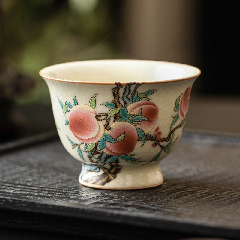 Cốc cổ chân cao chân cao chín đào Ru Kiln cốc trà gốm sứ gia dụng cốc chủ cao cấp cốc uống trà kiểu Trung Quốc