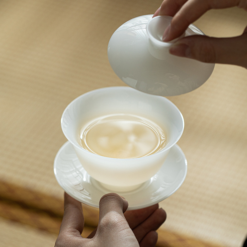 Bộ ấm trà đất sét ngọc bích trắng Bộ ấm chén trà sứ trắng Dehua Bộ ấm trà trọn bộ hộp quà tặng tặng khách hàng