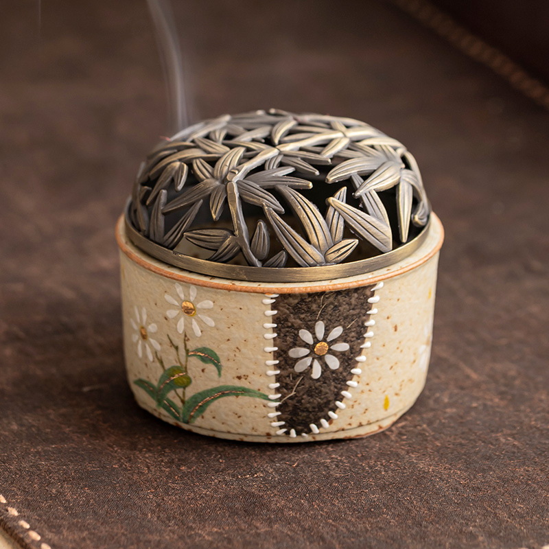 Lư hương đỏ đá lửa màu xanh và trắng lư hương trầm hương gỗ đàn hương cuộn muỗi hộp lư hương sơn vàng vẽ tay cúc nhỏ lư hương trong nhà