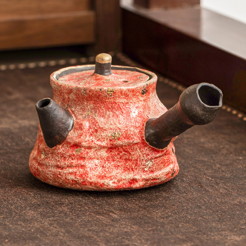 Ấm trà gốm sơn mỏ đá cao cấp có tay cầm bên có lọc ấm đơn bộ pha trà gia dụng dụng cụ pha trà gốm đơn