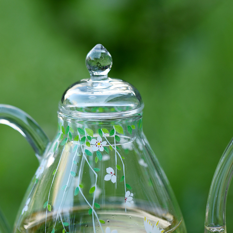 Máy pha trà xanh mùa xuân, ấm trà giả thủy tinh chịu nhiệt cao borosilicate nhỏ tươi, ấm trà đặc biệt cho trà xanh, nồi đơn