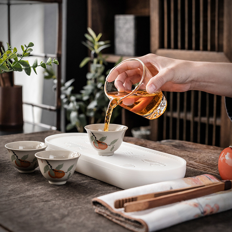 Bán buôn bộ trà du lịch Hồng mơ mộng Bộ một ấm ba chén trà chén ngoài trời cốc trà Kung Fu cầm tay cốc khách nhanh