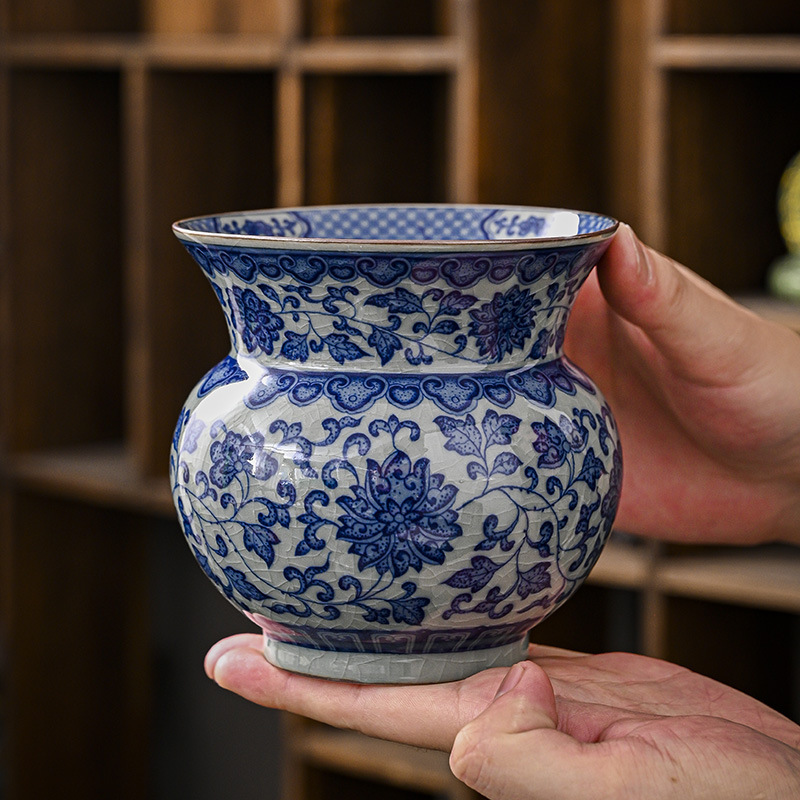 Jingdezhen màu xanh và trắng sứ cổ điển xây dựng nước rửa trà lớn gốm sứ thùng trà thùng trà thùng trà thùng rác thùng trà