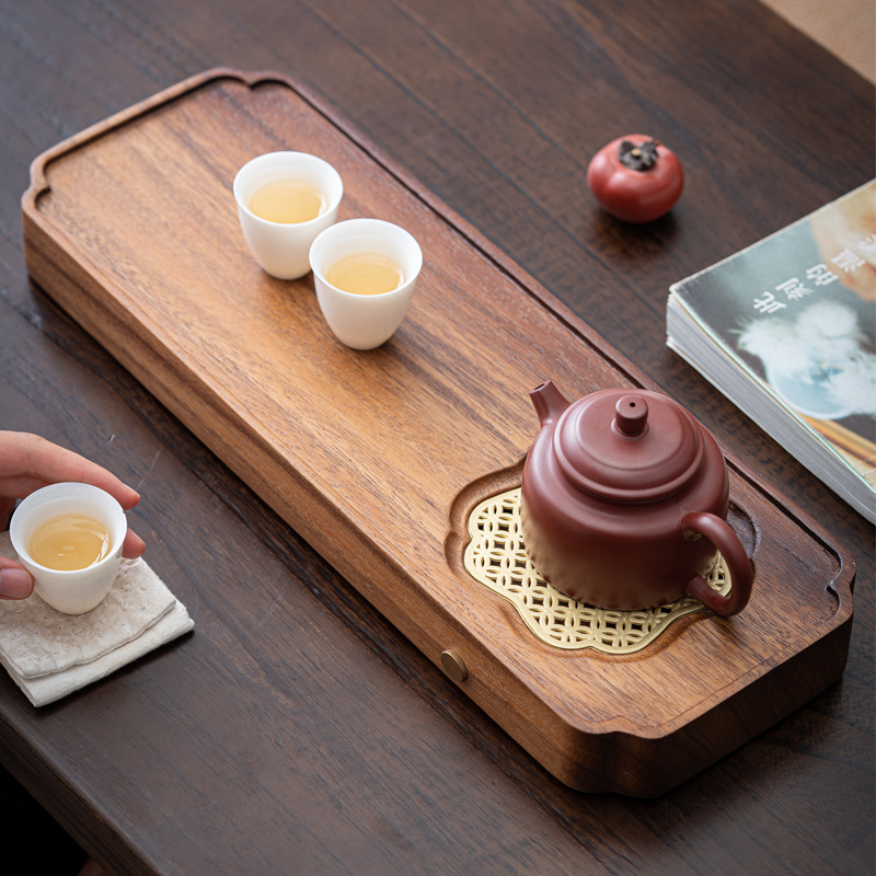 Bán buôn Khay trà gỗ nguyên khối Thoát Nước Óc Chó gia dụng nhỏ mới kiểu Trung Quốc Bàn trà hiện đại đơn giản bàn trà