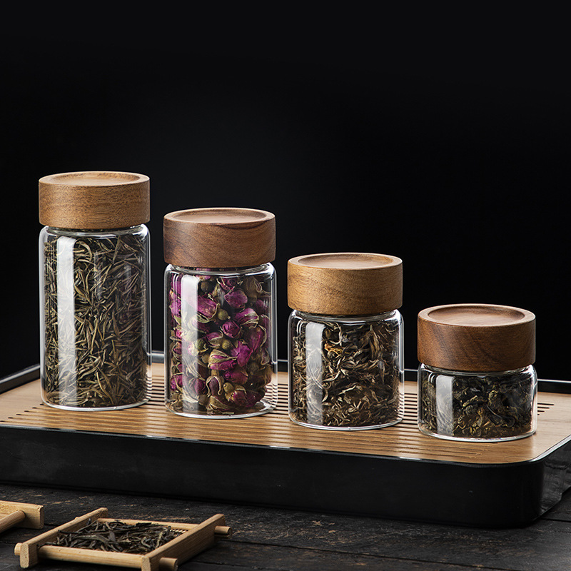 Lọ trà cỡ nhỏ lọ trà mini cầm tay trong suốt thủy tinh borosilicate Hộp đựng đồ du lịch đóng kín chai trái cây sấy khô gia dụng