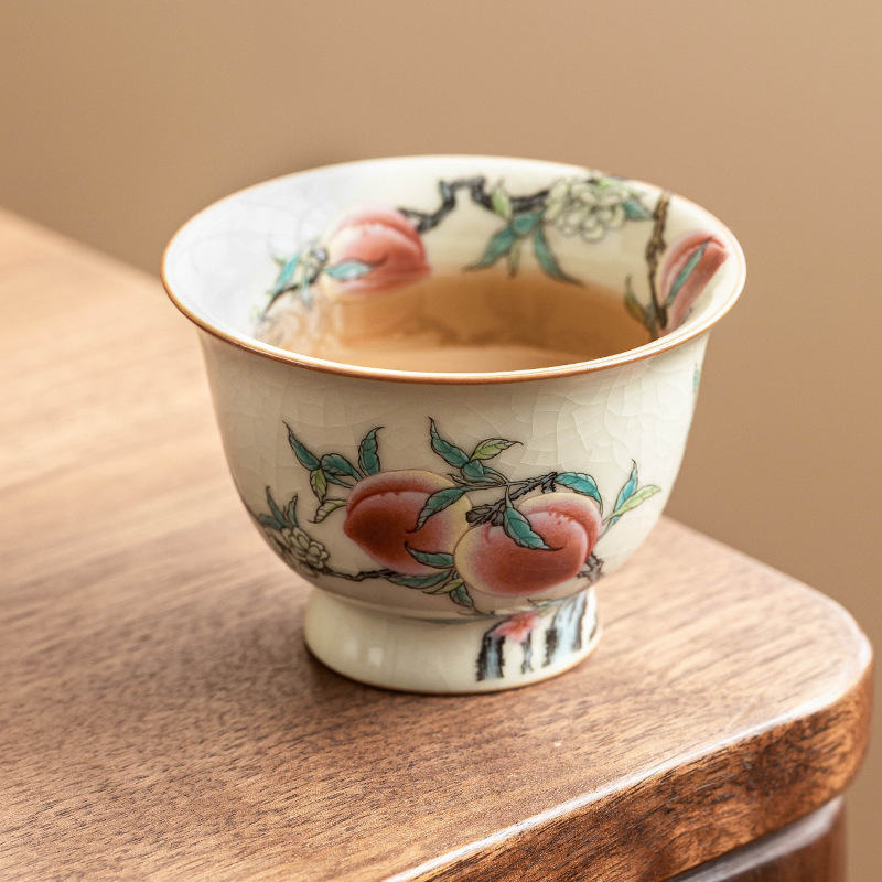 Cốc cổ chân cao chân cao chín đào Ru Kiln cốc trà gốm sứ gia dụng cốc chủ cao cấp cốc uống trà kiểu Trung Quốc