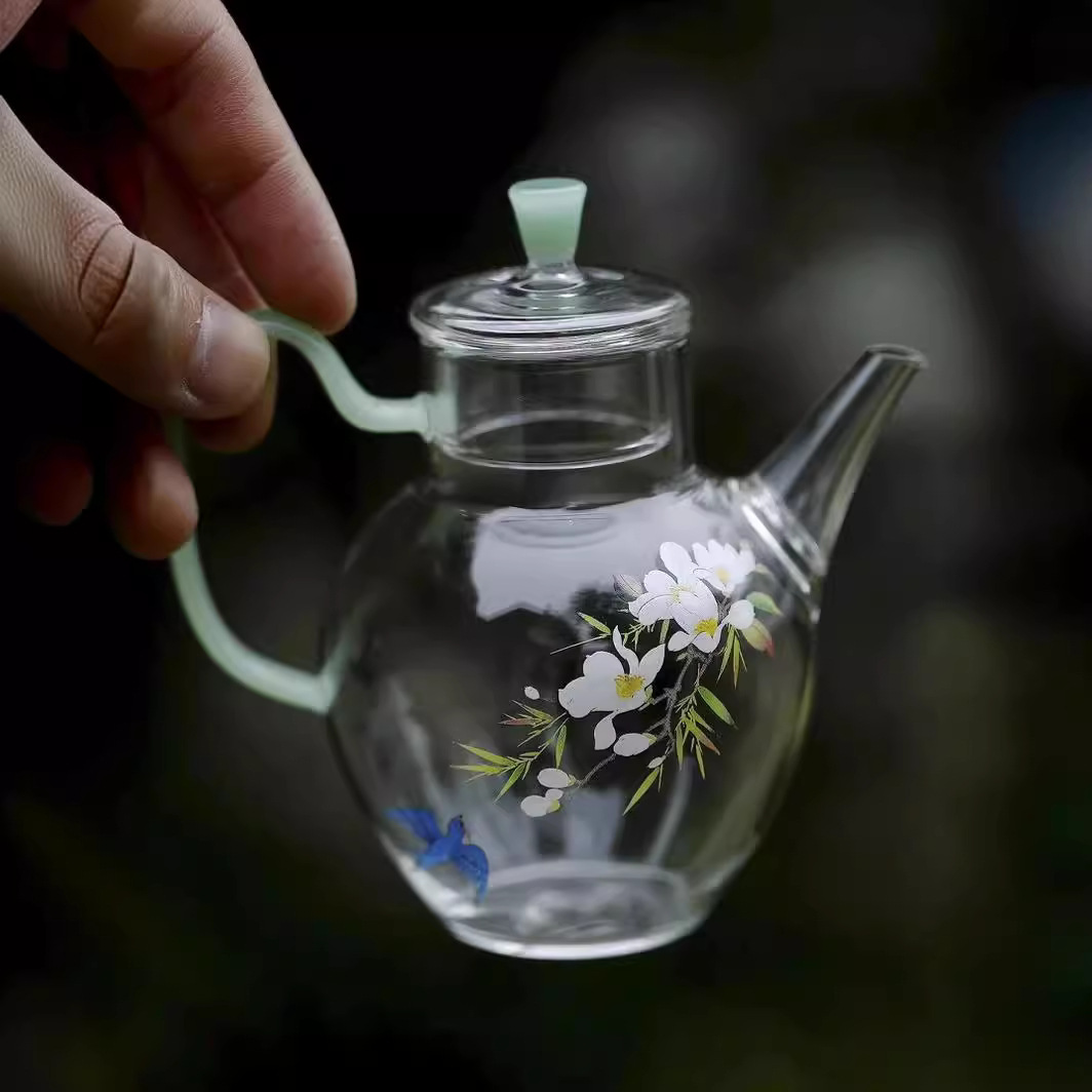 Ấm pha thủy tinh có lọc kiểu Trung Quốc mẫu mới ấm pha lạnh gia dụng ấm Trà Công Phu ấm trà hoa cao cấp sang trọng đơn giản