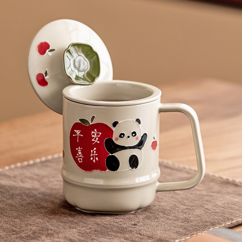 Cốc chạm khắc xếp chồng vẽ tay sáng tạo cốc nước hòa bình và niềm vui cốc văn phòng cốc nữ giá trị cao cốc pha trà bộ trà