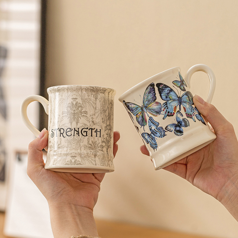 Cốc uống nước cổ điển kiểu Pháp cốc cà phê thích hợp cảm giác cao cấp cốc gốm sứ cốc ăn sáng gia dụng cốc cặp đôi