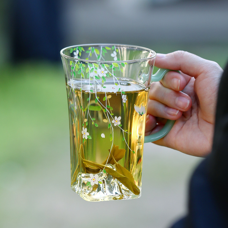 Cốc pha trà văn phòng cốc nước cốc trà xanh Huachao cốc thủy tinh chịu nhiệt borosilicat cao cốc văn phòng cốc chuyên dụng cá nhân tại nhà
