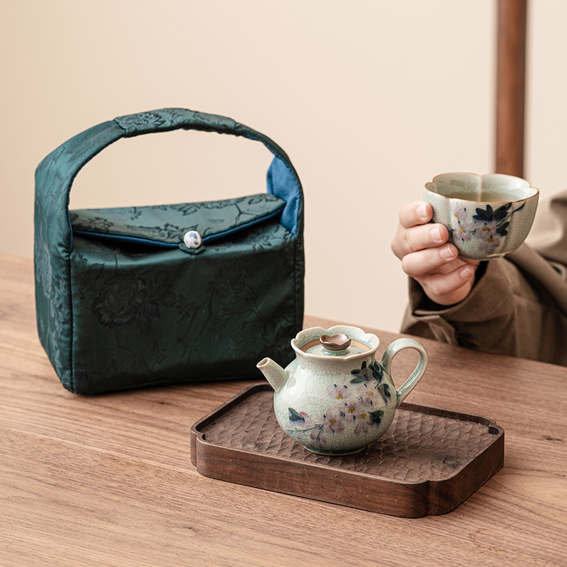 Bộ trà du lịch cầm tay hoa mộc lan vẽ tay bằng gốm sứ Kung Fu một bình một cốc Bộ dụng cụ uống trà ngoài trời