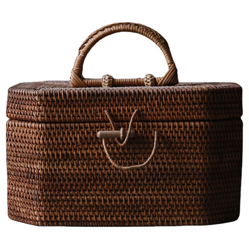 Bán buôn Hộp đựng đồ bằng mây đan thủ công, hộp đựng đồ cầm tay, Giá để đồ, dụng cụ trà gia dụng đơn giản, phụ kiện trà đạo