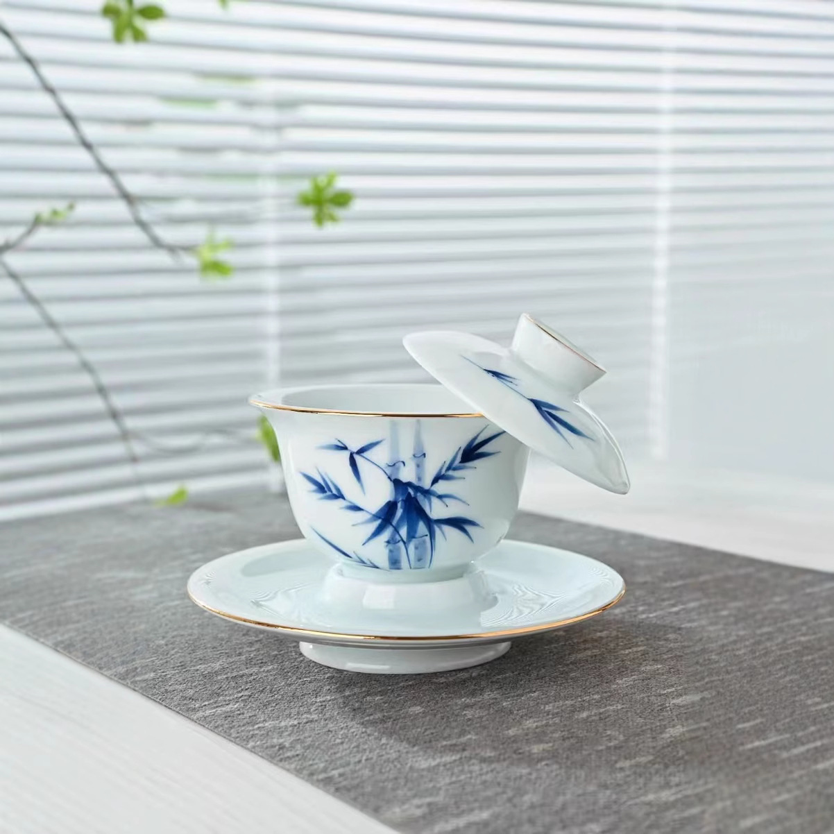 Bát sứ nephrite vẽ tay, nắp đậy, chén uống trà ba ngăn, bộ ấm trà kung fu, chén trà, bát trà nổi, kích thước lớn